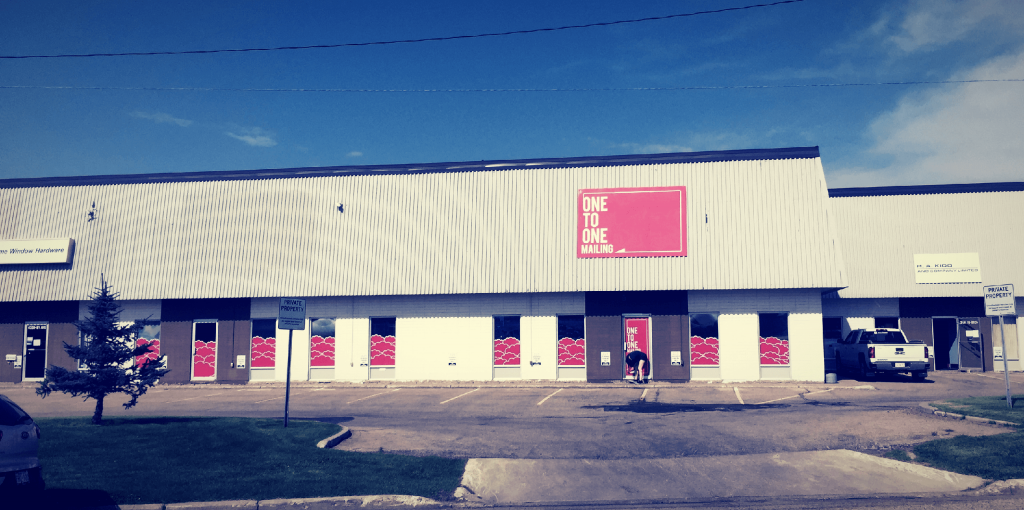o2o-office-optimized One To One Mailing's building exterior off Sherwood Park freeway