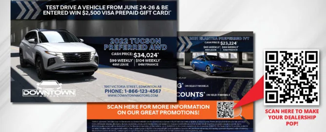 QR codes on direct mail from automotive dealership in Edmonton